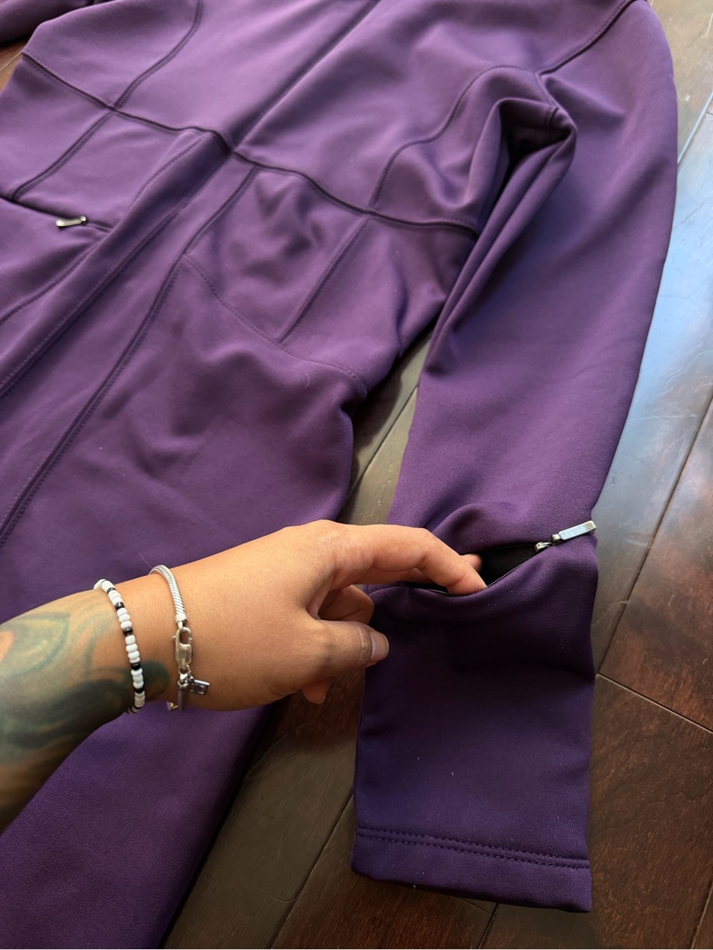 Athleta Cassidy Ponte Dress Medium, Purple, Half Zip, Long Sleeve, Pockets - Picture 5 of 8